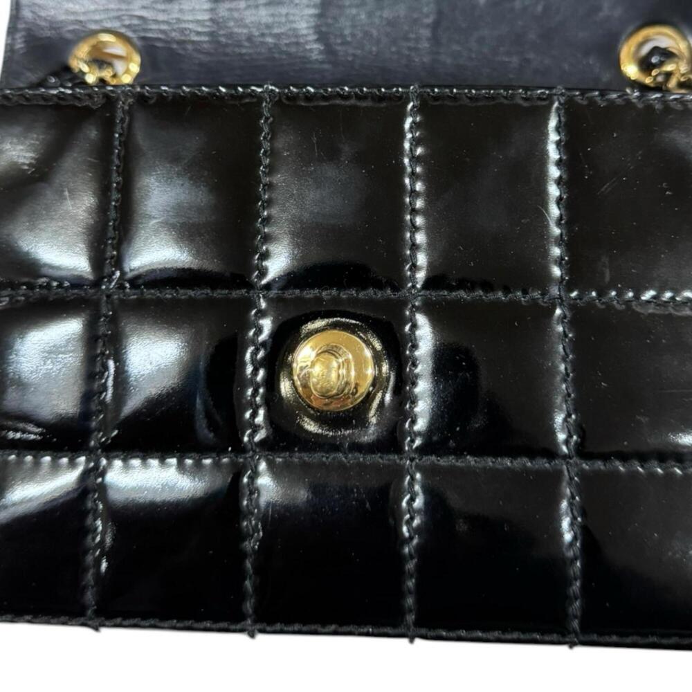 Chanel Chocolate Bar Shoulder Bag, Patent Leather, Black, Women's, CHANEL Chain - Picture 12 of 16